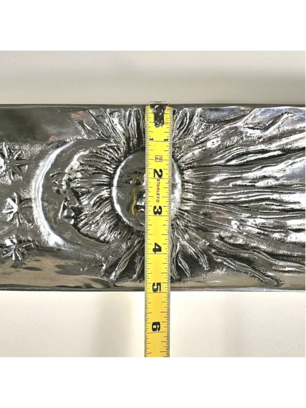 Vintage 90s Silver Metal Celestial Cracker Tray Sun Moon Stars 16.5